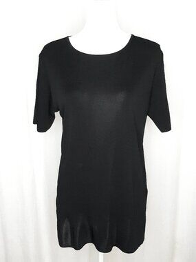 Exclusively Misook Classic Short Sleeve Black Ribbed Shell
